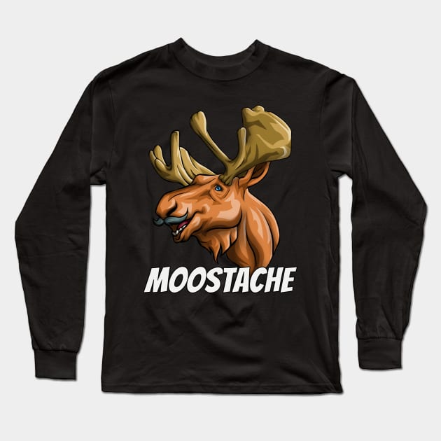 Funny Moostache Dad Joke Animal Moose Mustache Fathers Gift Long Sleeve T-Shirt by Blink_Imprints10